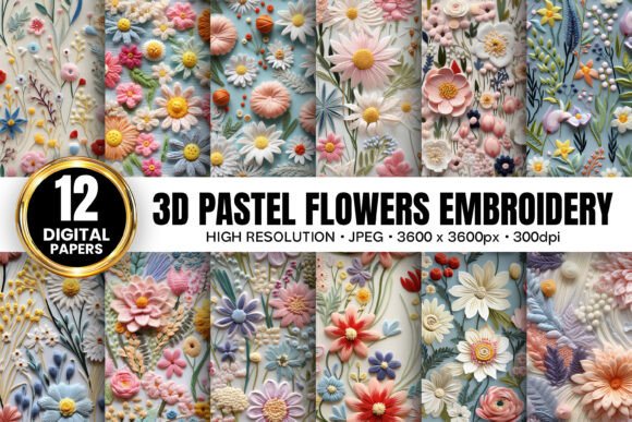 Pastel 3D Floral Embroidery Patterns